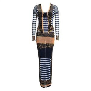 Jean Paul Gaultier Vintage Y2K Blue & White Stripe Dress and Cardigan Set Size M